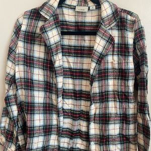 LL Bean XS flannel white/red/green